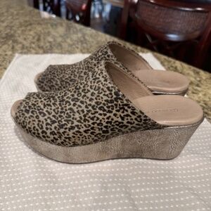 Chocolate Blu Yiona Genuine Calf Hair Peep Toe Wedge Clogs